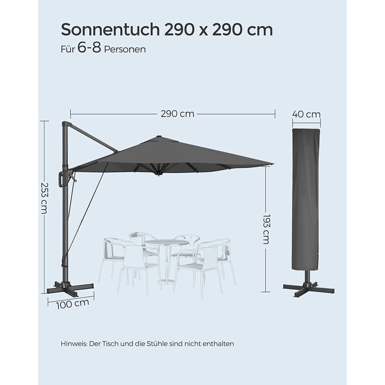 Umbrela de terasa Songmics Gri 300x300x260 cm