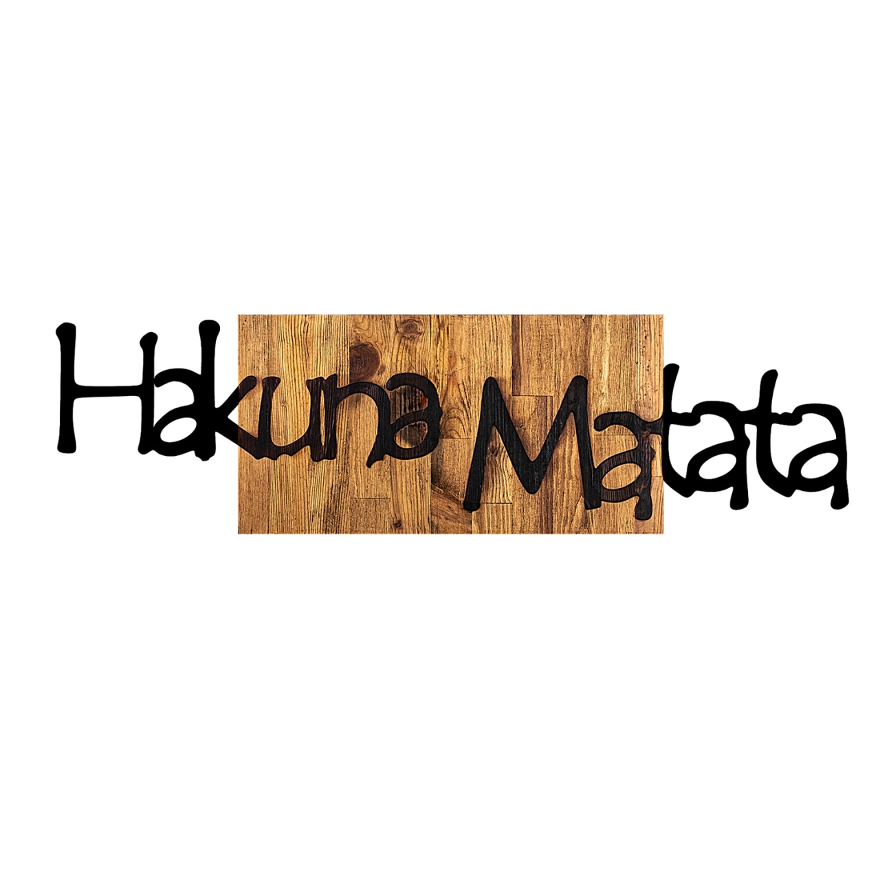 Accesoriu decorativ de perete din lemn si metal Hakuna Matata 4 Negru 108x3x30 cm - 3 | YEO