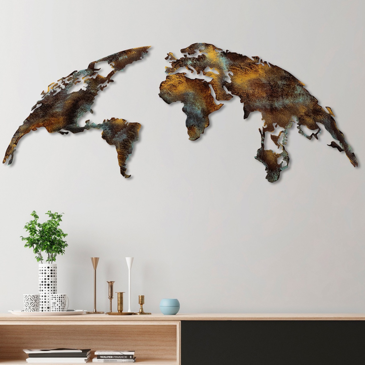 Accesoriu decorativ de perete metalic World Map Medium Multicolor 150x59 cm