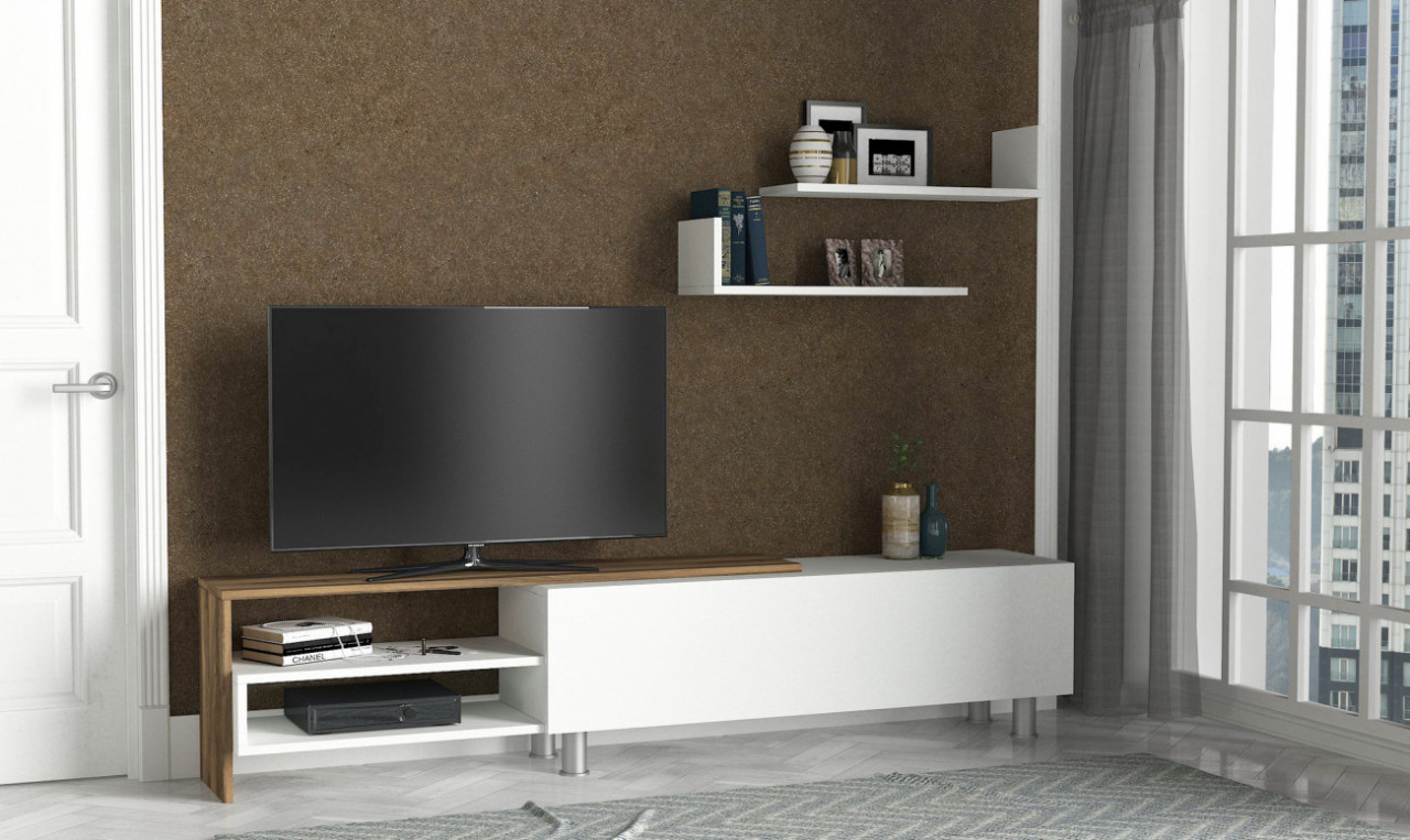 Ansamblu Comoda TV Dizayn Alb-Walnut