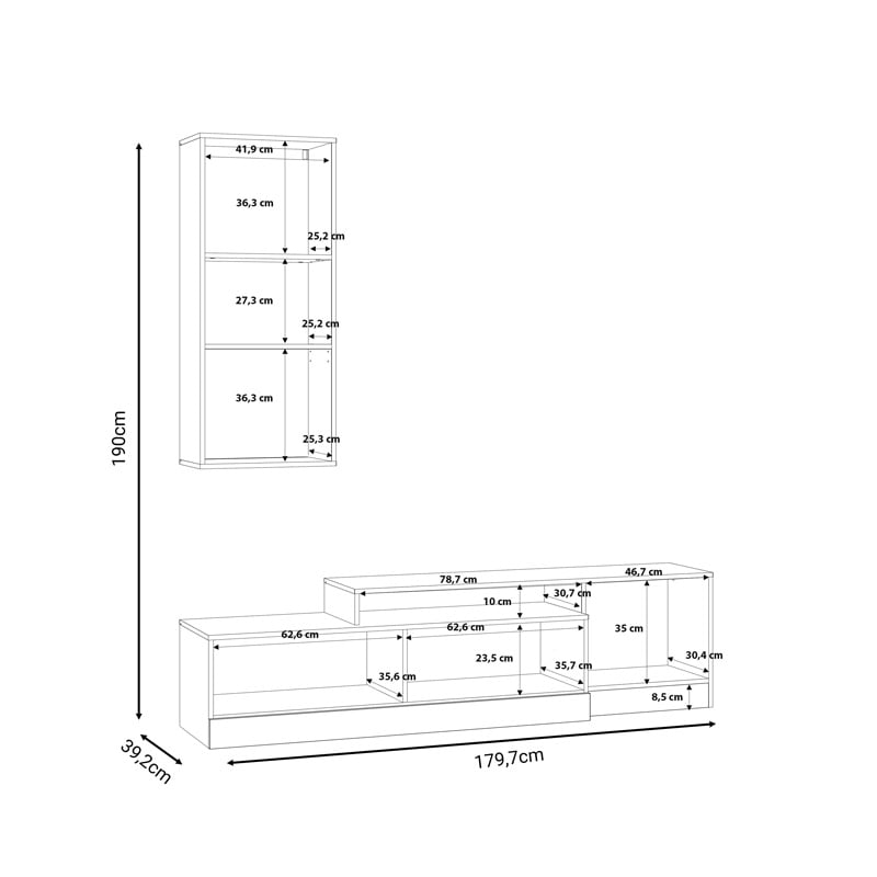 Ansamblu comoda TV Halmi alb stejar 180x39x190 cm