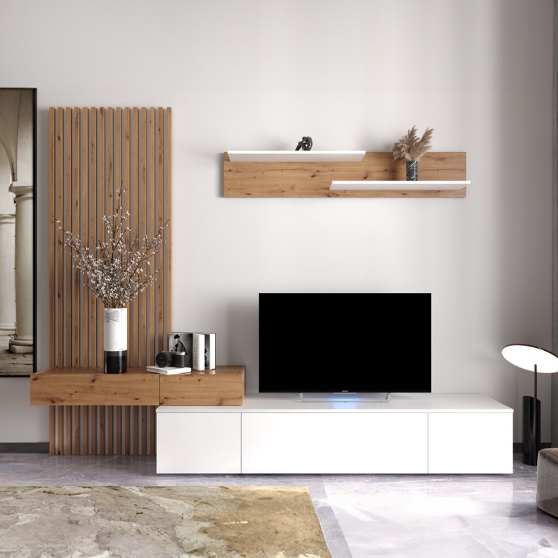 Ansamblu comoda TV Litende Pako World Sonoma 210x42x199.5cm - 1 | YEO