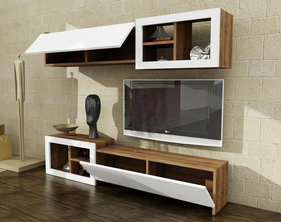 Ansamblu Comoda TV Prag Alb-Walnut - 2 | YEO