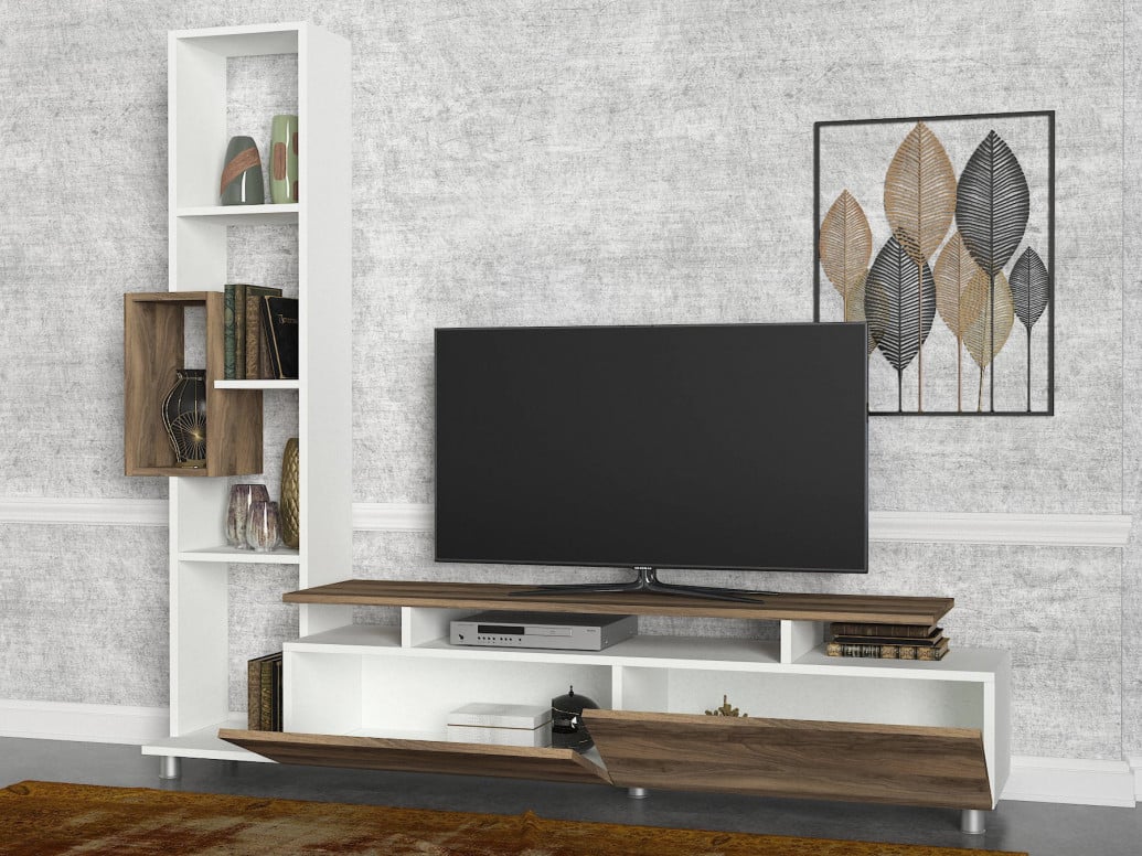 Ansamblu Comoda TV Tulip Alb-Walnut - 2 | YEO