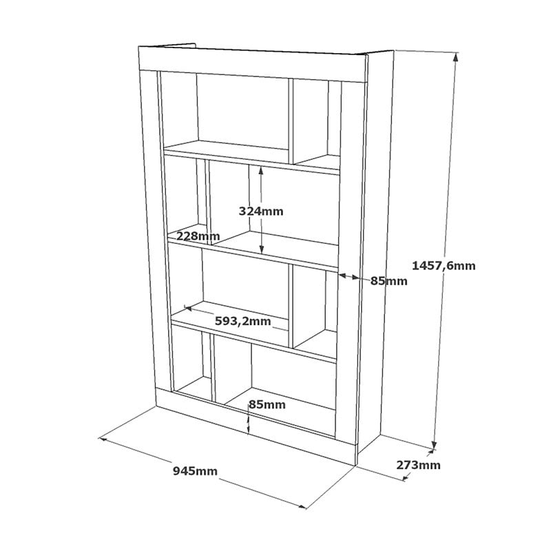 Biblioteca Caring culoare alb - sonoma 94.5x27x145.5cm