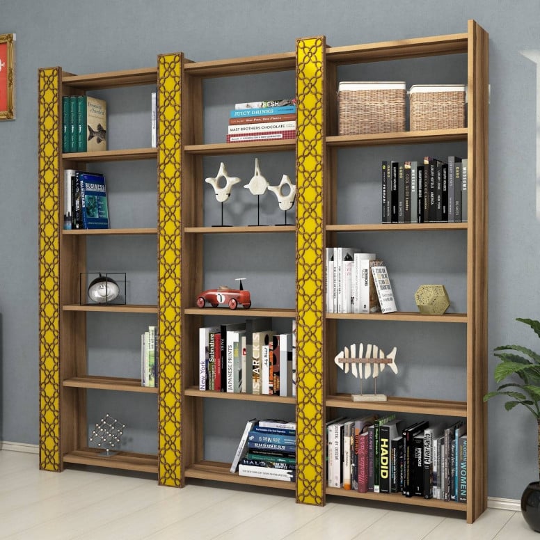 Biblioteca City 3 - Walnut, Yellow