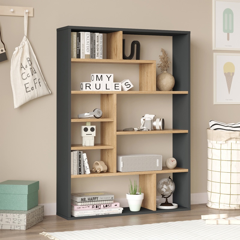 Biblioteca Decora, Pako World, Natural-Antracit, 90x22x123 cm