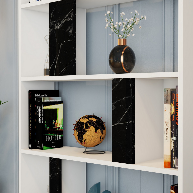 Biblioteca Lima - Alb, Negru Marble - 2 | YEO