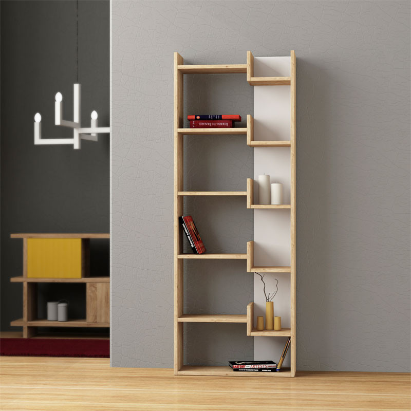 Biblioteca Oppa culoare lemn natural - alb 61x22x162cm - 1 | YEO