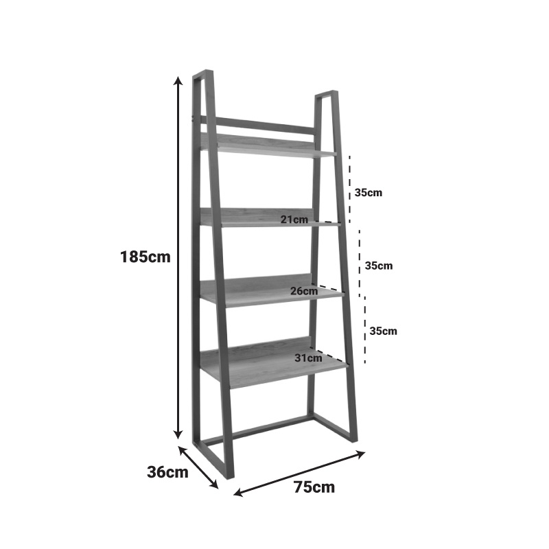 Biblioteca Ryder, Pako World, Stejar-Negru, 75x36x185 cm