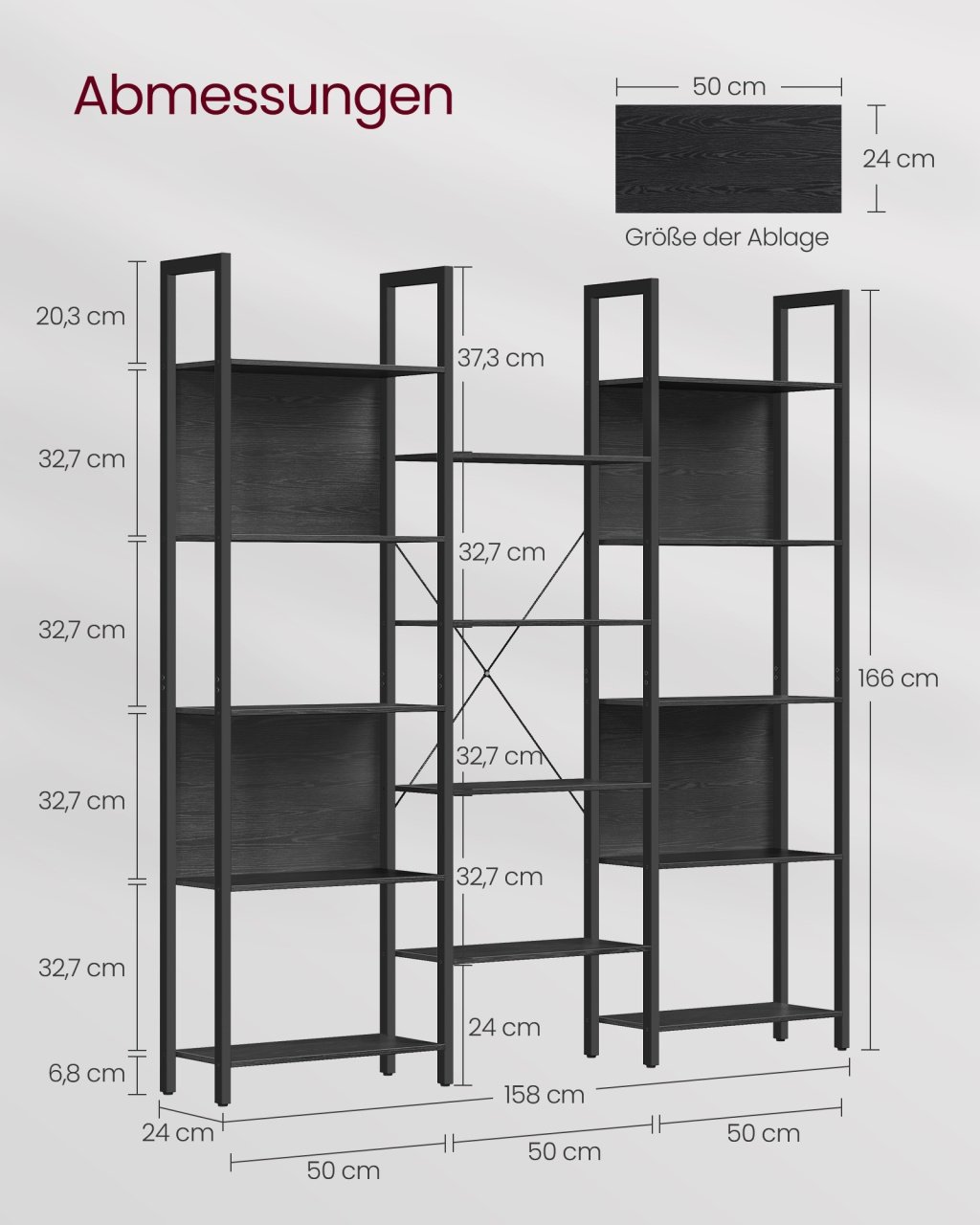 Biblioteca Vasagle Negru 158x24x164.6 cm