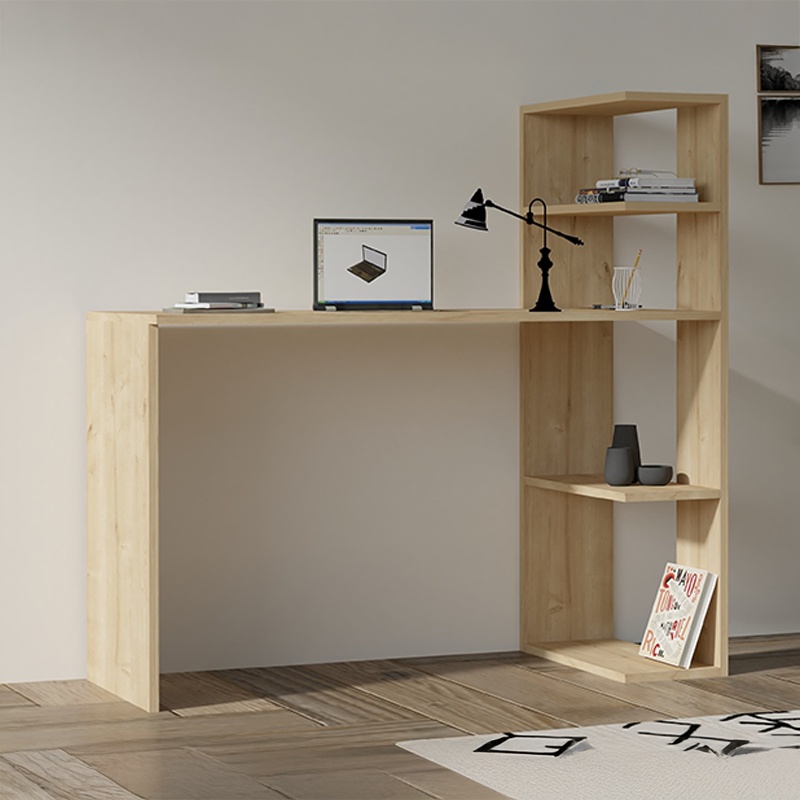 Birou cu biblioteca Mergo, Pako World, Stejar, 121x51x75 cm - 1 | YEO