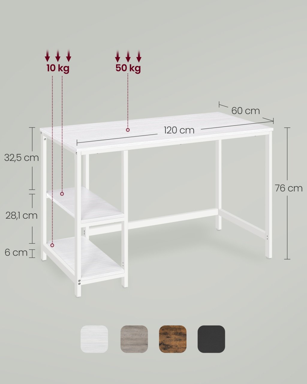 Birou Vasagle Alb 120x60x75 cm