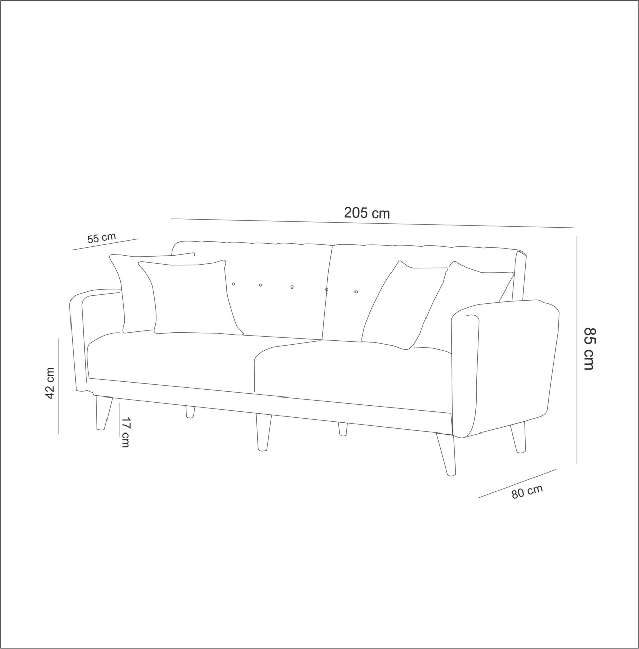 Canapea 3 locuri Aria Verde 205x85x80 cm - 2 | YEO