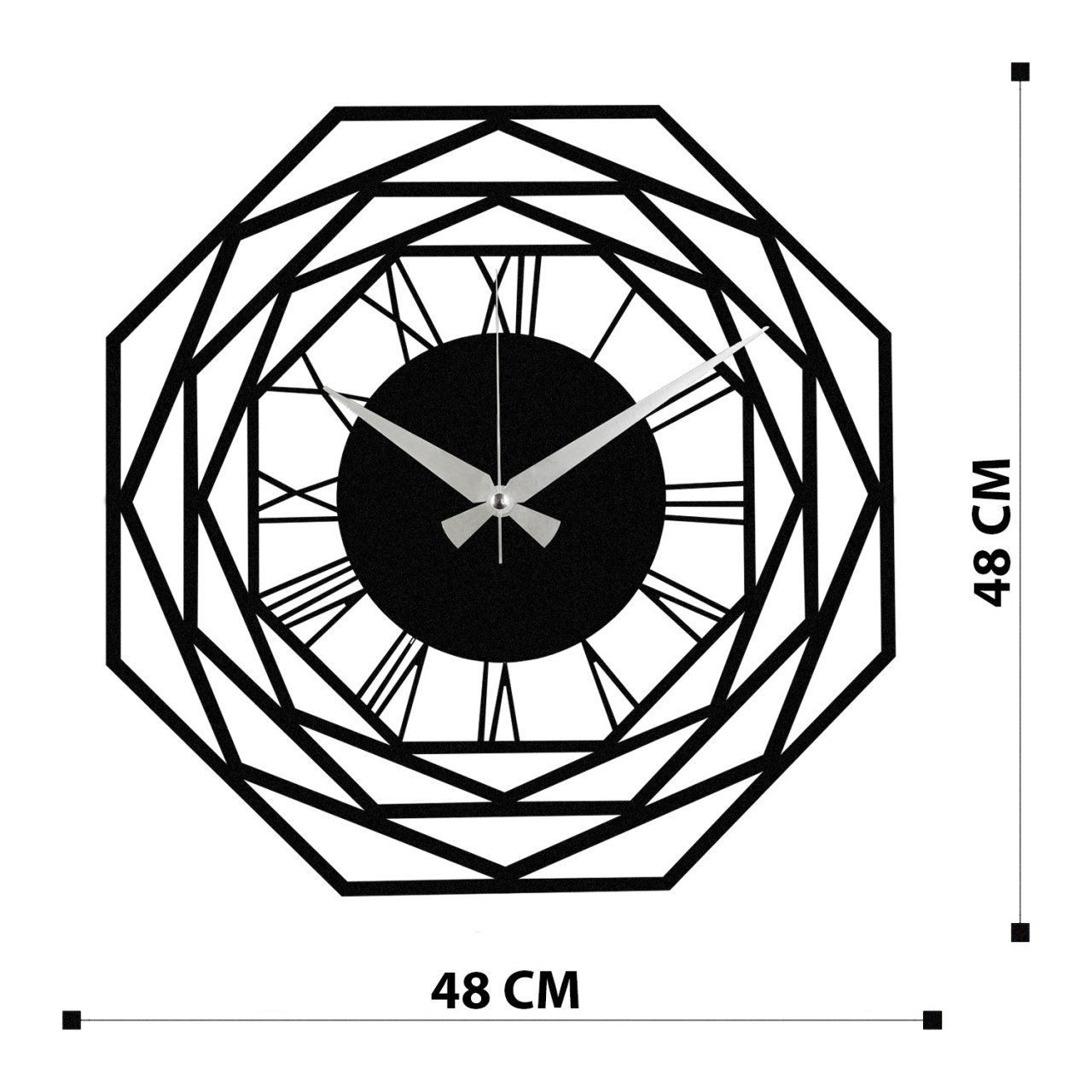 Ceas de perete decorativ din metal Enzoclock Negru 48x48 cm