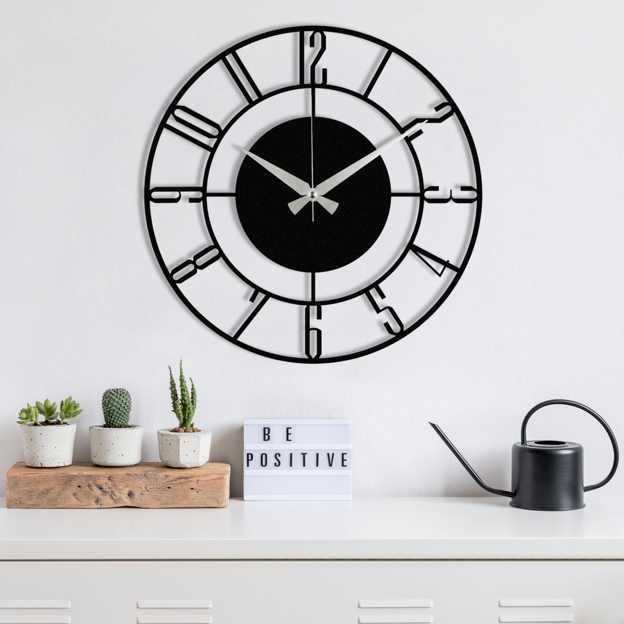 Ceas de perete decorativ din metal Enzoclock Negru 48x48 cm