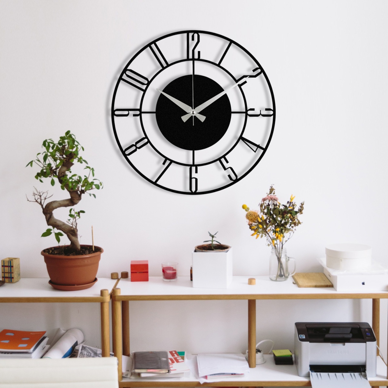 Ceas de perete decorativ din metal Enzoclock Negru 48x48 cm - 2 | YEO