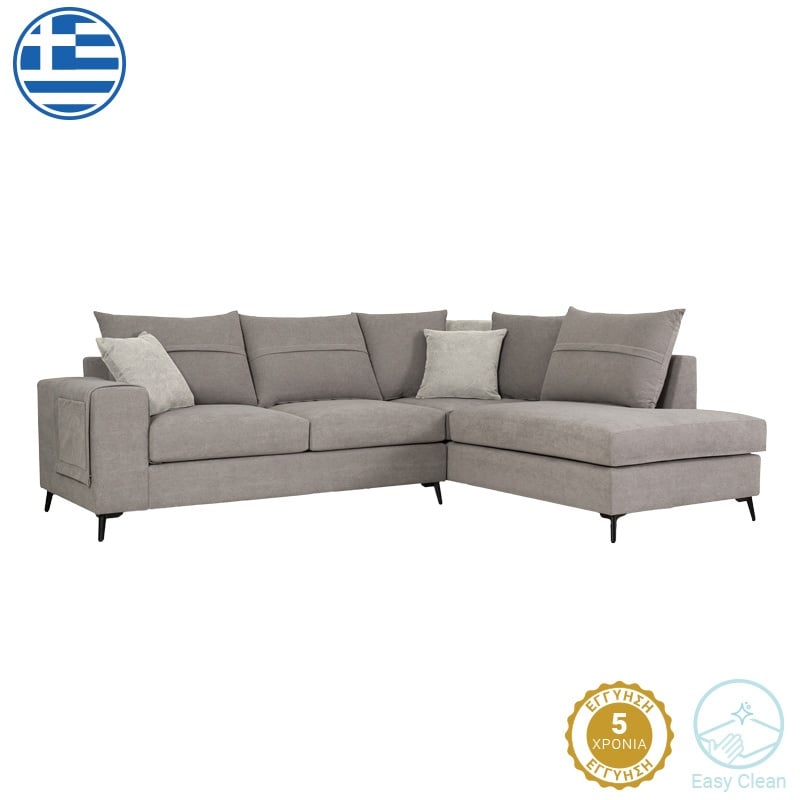 Coltar stanga Montana gri cu perne gri deschis 275x215x93 cm