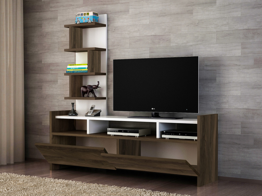 Comoda TV Aldora - Alb, Walnut - 1 | YEO