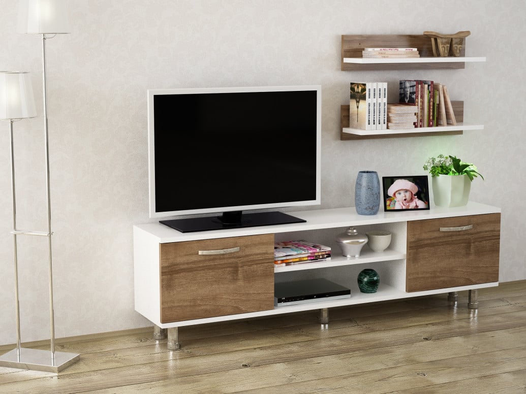 Comoda TV Derma - Alb, Walnut - 1 | YEO