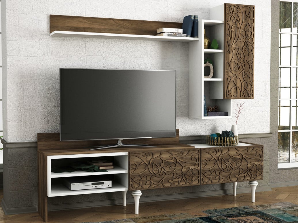 Comoda TV Lenti - Alb, Walnut - 1 | YEO