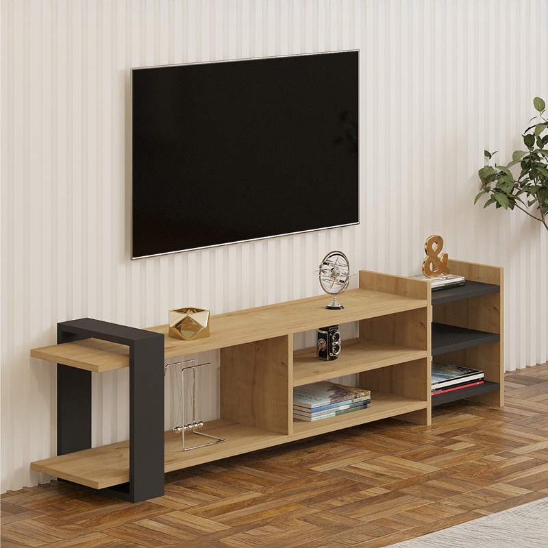 Comoda TV Rinia, Pako World, Stejar-Antracit, 153x60x40 cm - 2 | YEO