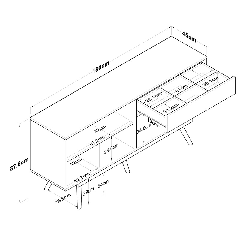 Comoda TV Satava Pako World Alb 180x45x87.60 cm