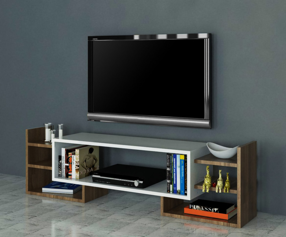 Comoda TV Sema - Alb, Walnut