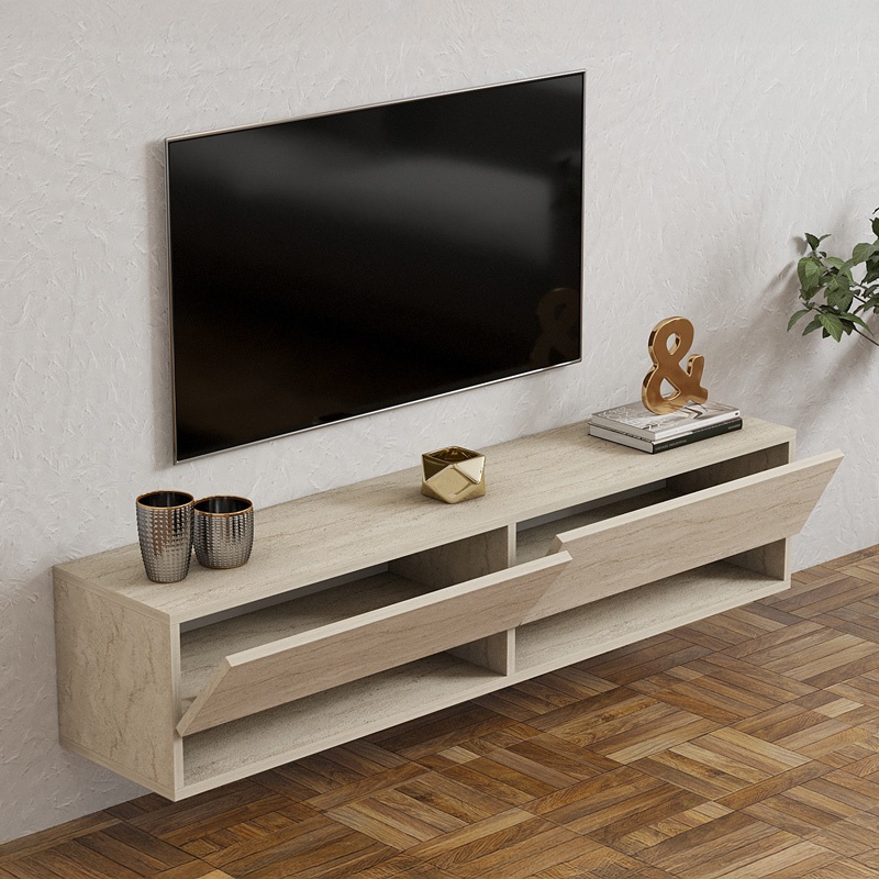 Comoda TV suspendata Melosa, Pako World, Travertin 141x30x31 cm - 2 | YEO