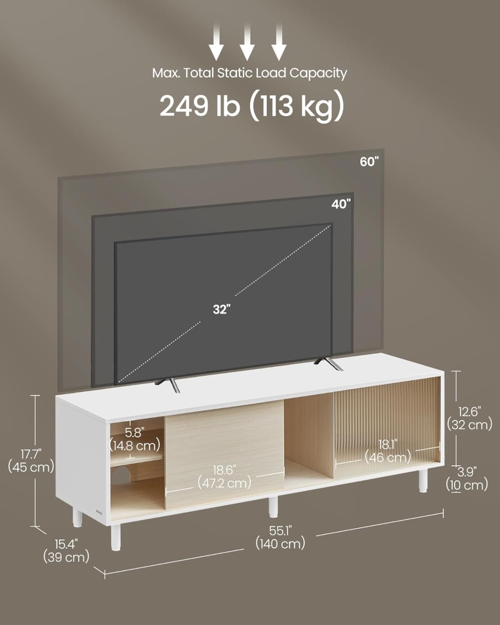 Consola TV Vasagle Alb 140x39x45 cm