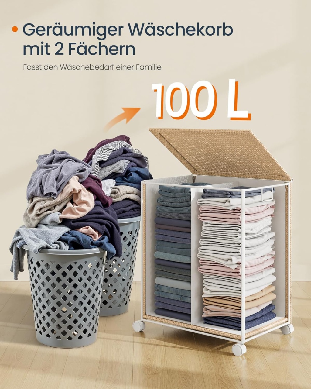 Cos de rufe Songmics, Natur, LCB601N01, 46.5 x 37.5 x 65 cm