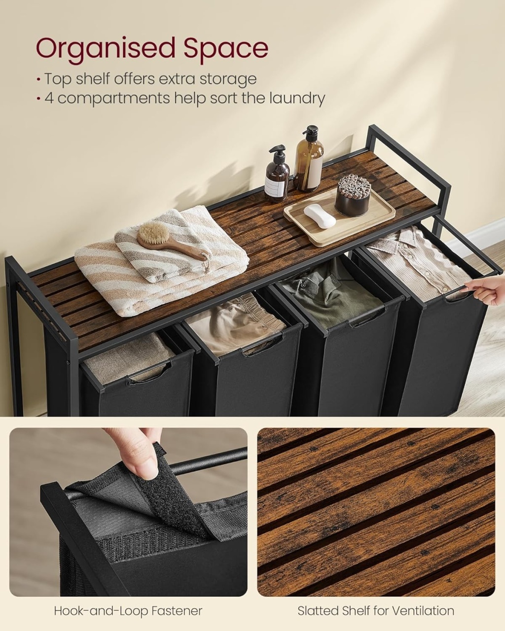 Cos de rufe Vasagle Negru 115.6x33x72.5 cm - 4 | YEO