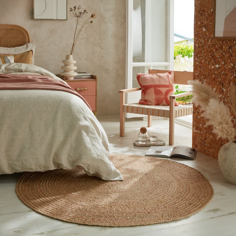 Covor Capri Jute Circle Natural/Corai 133X133 cm, rotund, Flair Rugs