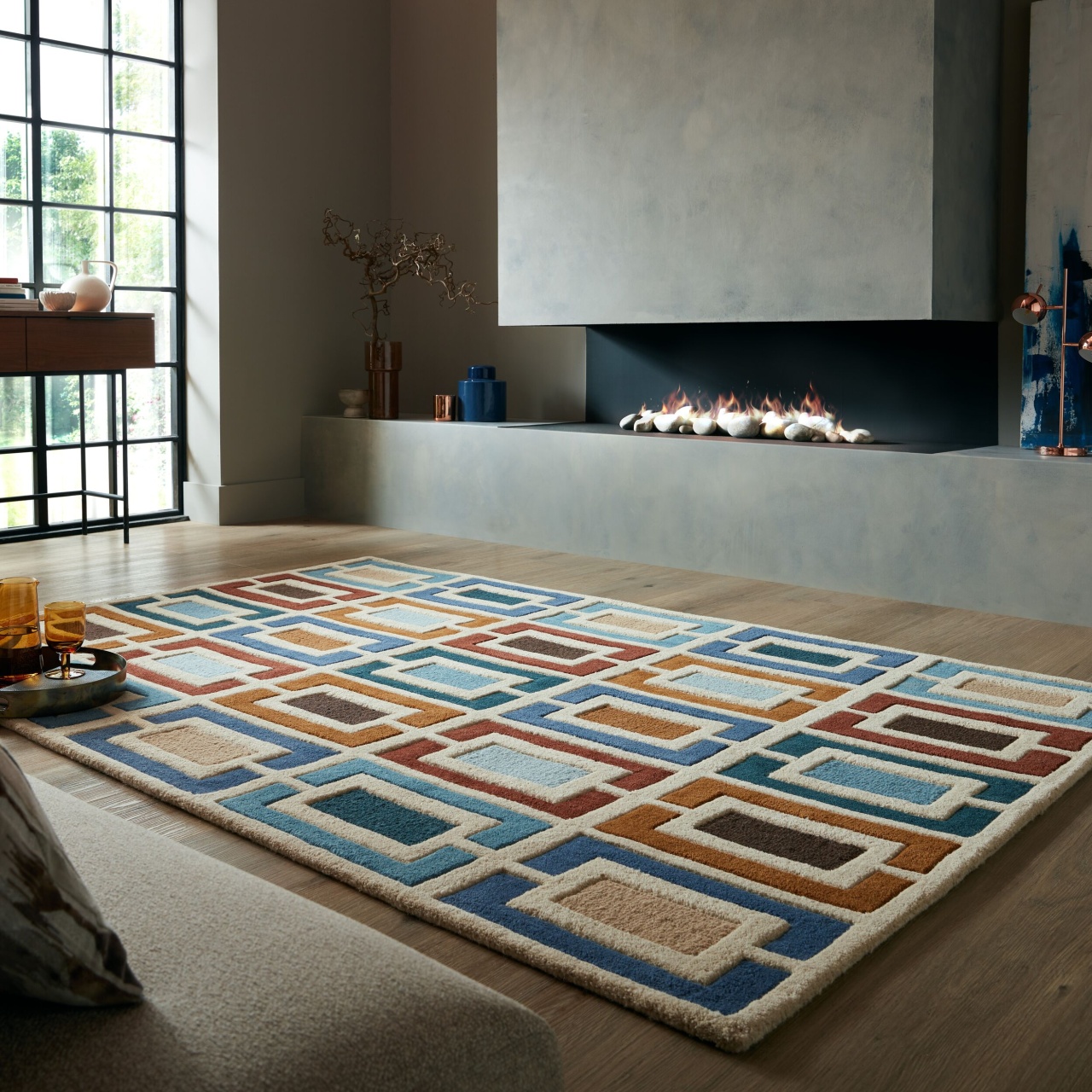 Covor Illusion Retro Blocks Albastru 120X170 cm, Flair Rugs