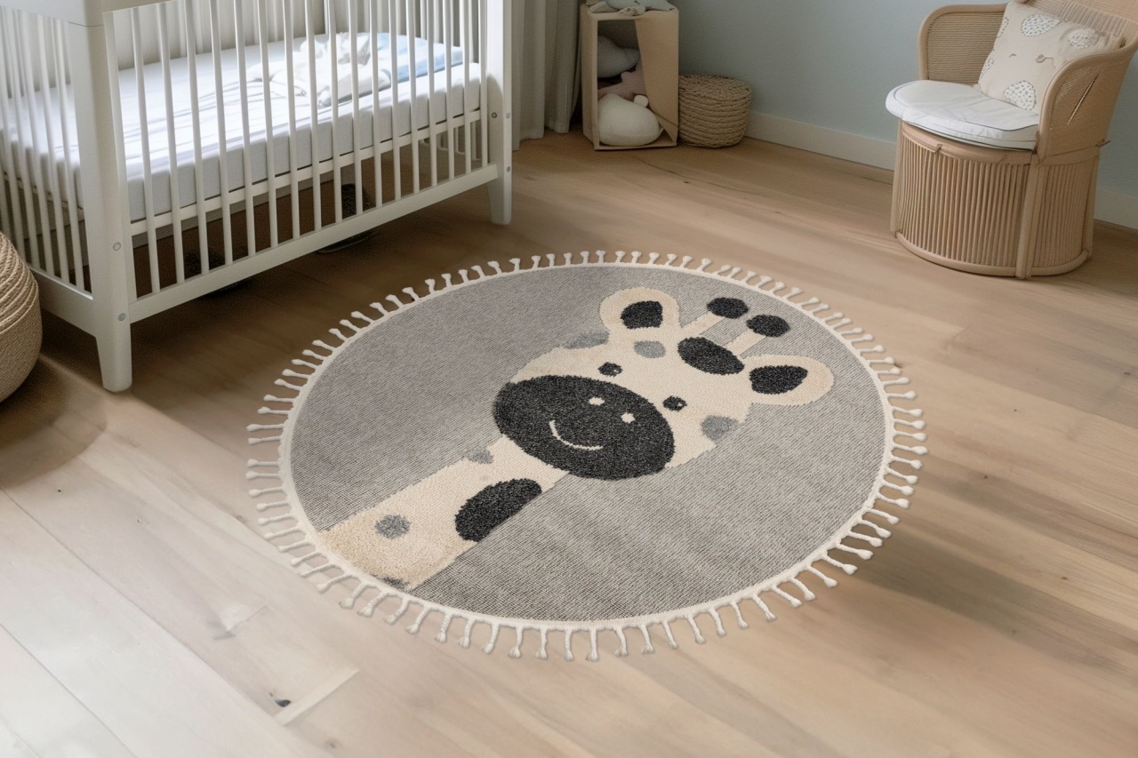 Covor rotund copii Fano Gri 133x133 cm