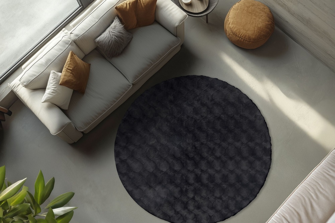 Covor rotund Diamond Cut Antracit 200x200 cm - 3 | YEO
