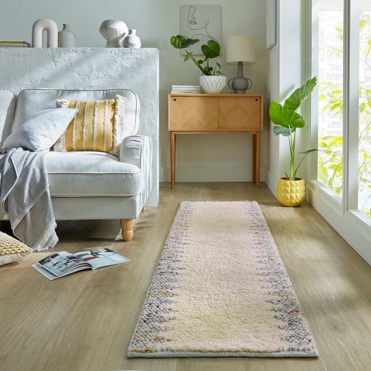 Covor traversa Minerals Border Natural 60X230 cm, Flair Rugs