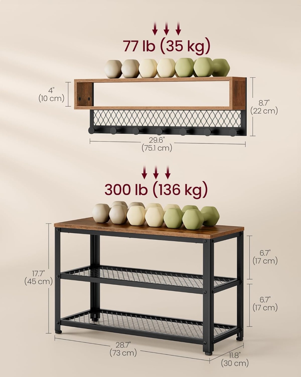 Cuier cu bancuta Vasagle Maro 73x30x45.5 cm