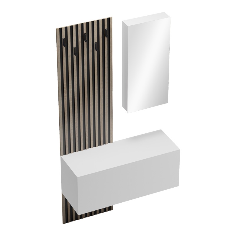Cuier cu oglinda Arika Alb 100x37.1x199.5 cm - 4 | YEO
