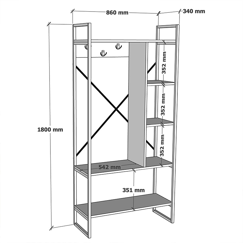 Cuier cu rafturi Feranda entance Bej 88x34x180 cm