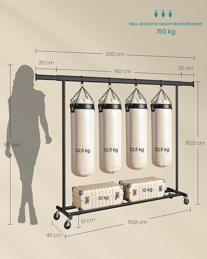 Cuier stander Negru Songmics 200x45x161.5 cm
