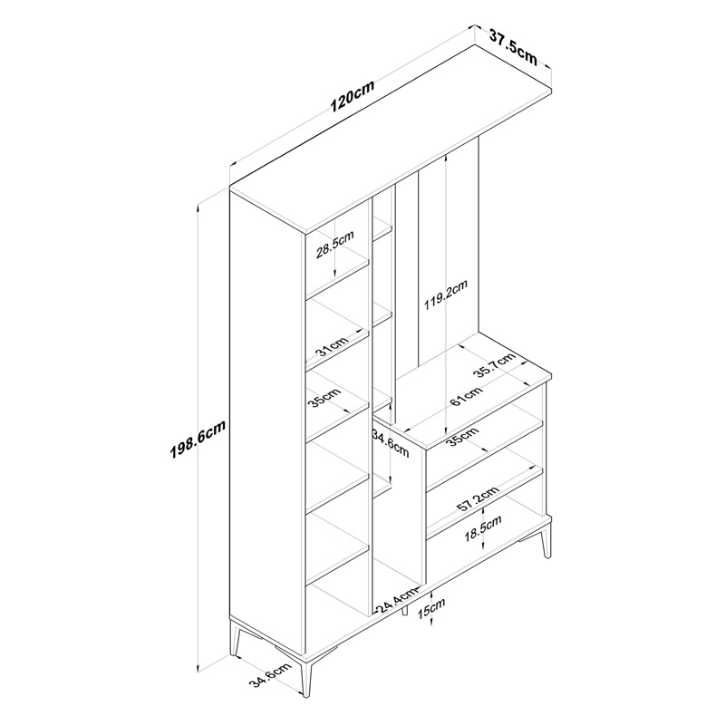 Cuier Zozmo nuc alb melamina 120x37.5x198.6 cm