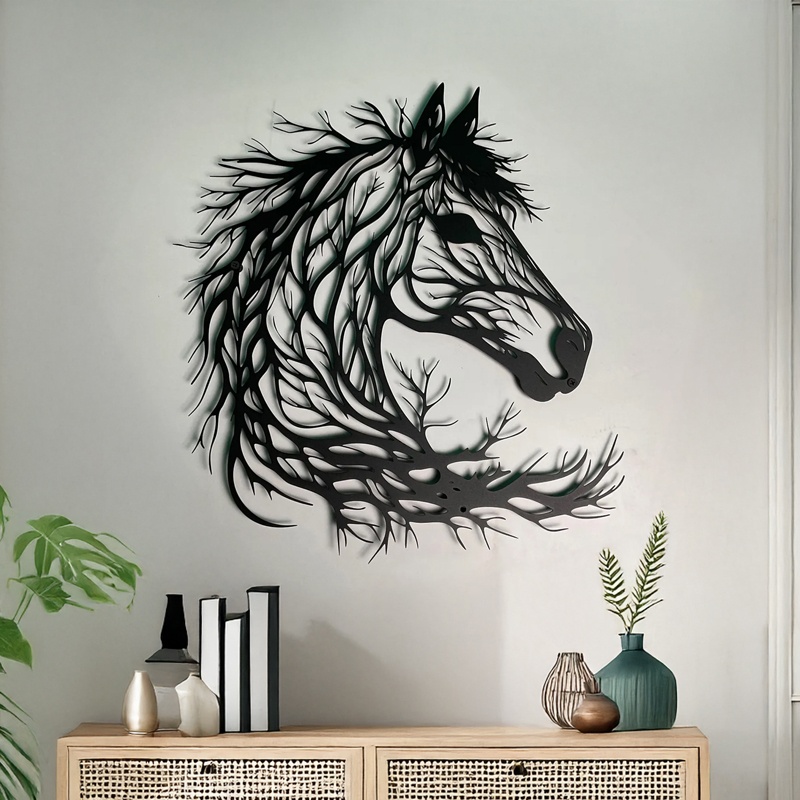 Decoratiune de perete din metal, Horsy, Negru, 0.2x60x60 cm