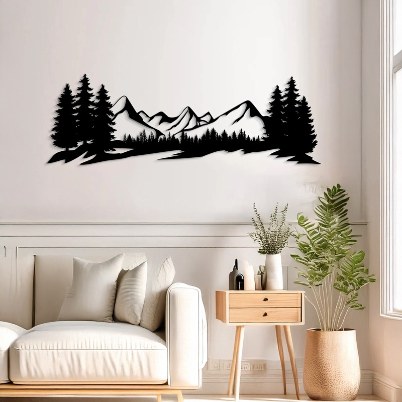 Decoratiune de perete din metal, Mounde, Negru, 0.2x60x20 cm