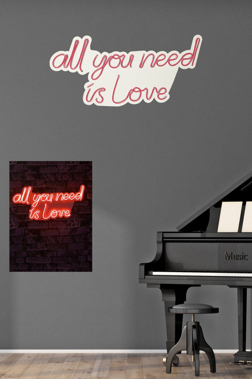 Decoratiune luminoasa LED de perete All You Need is Love Rosu 32x60x2 cm - 3 | YEO