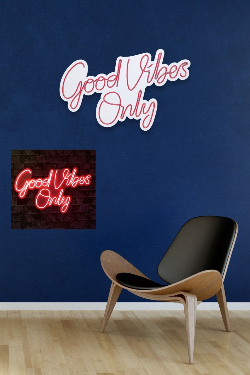 Decoratiune luminoasa LED de perete Good Vibes Only 2 Rosu 37x62x2 cm - 3 | YEO