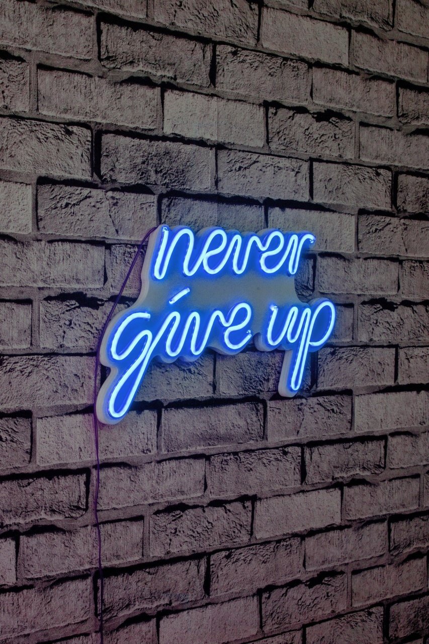 Decoratiune luminoasa LED de perete Never Give Up Albastru 39.5x23x2 cm - 1 | YEO