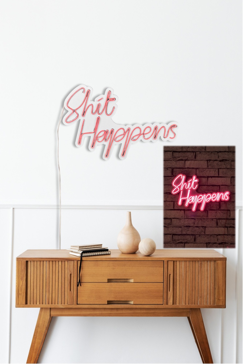 Decoratiune luminoasa LED de perete Shit Happens Roz 45x29x2 cm - 3 | YEO