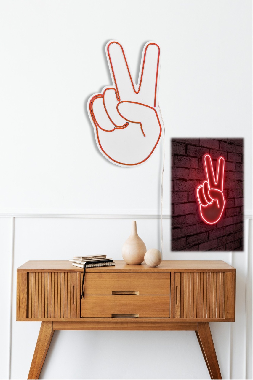 Decoratiune luminoasa LED de perete Victory Sign Rosu 29x44x2 cm - 2 | YEO