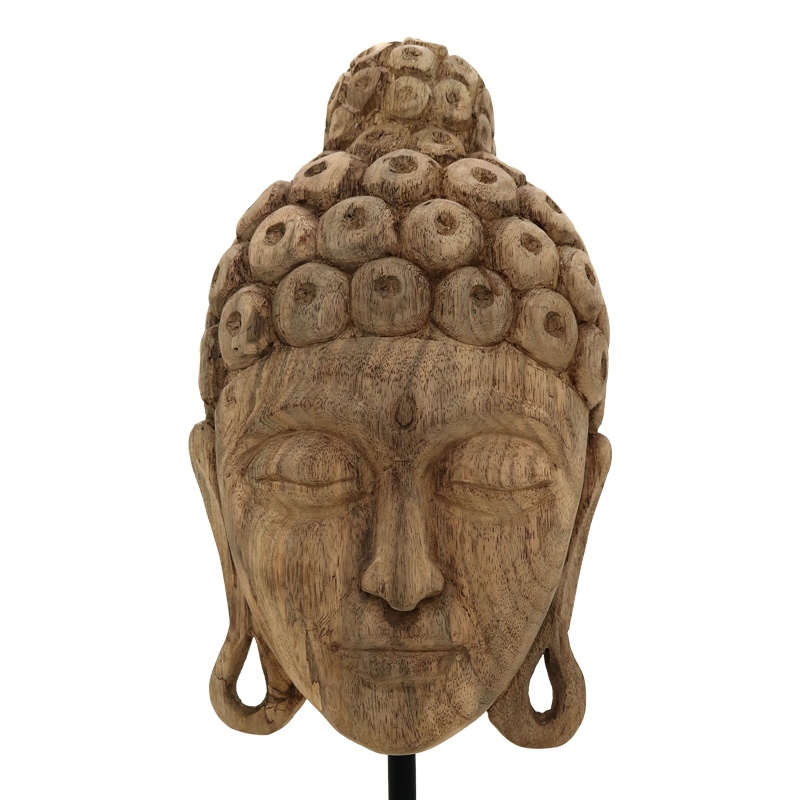 Decoratiune masa Buddha Mask din lemn mango natural si fier 20x18.5x48.5 cm - 1 | YEO